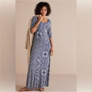 Soft Surroundings Juliette Soft Knit Maxi Dress Quilted Mixed Floral Handkerchie
